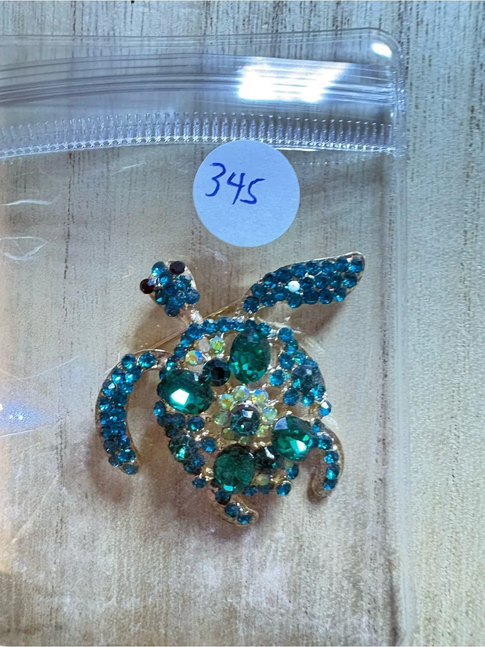 Crystal Turtle Brooch - Teal Green Rhinestone Turtle Pin